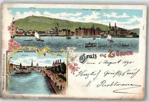 8000 Zürich 1898 Gebrauchsspuren Lithographie Dampfschiff Ruderer
