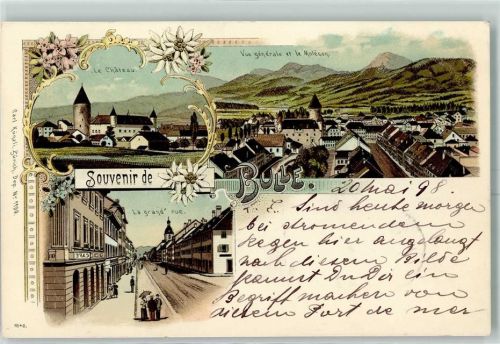 1630 Bulle 1898 Lithographie Le Chateau Vue generale et le Moleson La grand rue