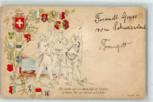 1903 Prägedruck Rütlischwur der Eidgenossen Kantonwappen Patriotik Schweiz