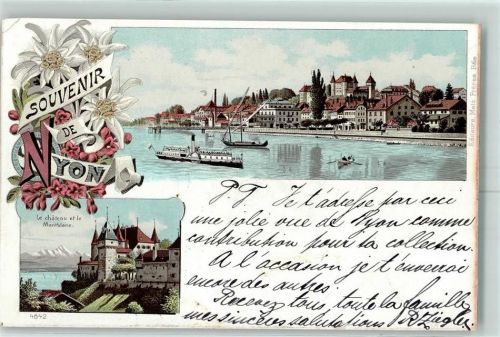 1260 Nyon Karte beschädigt Gruss aus Lithographie Verlag Metz 4842