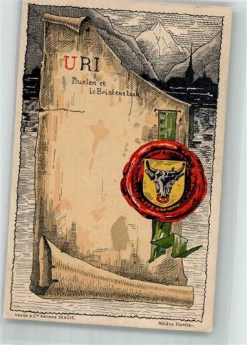 6460 Altdorf UR Lithographie / Künstlerkarte Urkunde Wappen Uri