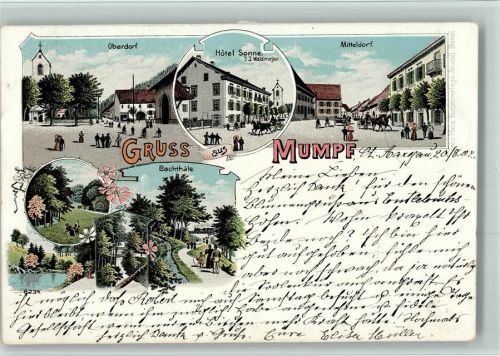 4322 Mumpf 1902 BOAKC Hotel Sonne Lithographie