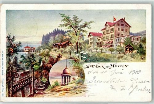 2532 Magglingen Macolin 1900 Künstlerkarte Hotel Zahnradbahn Pavillon sign. August Kunz