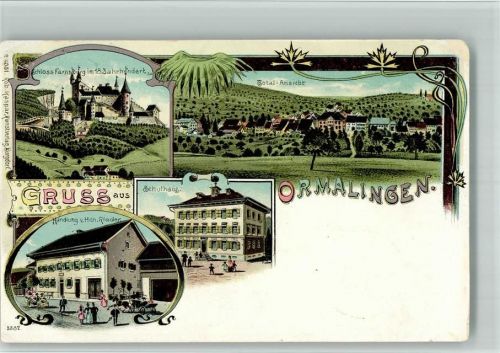 4466 Ormalingen 1904 BOAKC Lithographie Schloss Farnsburg Handlung Hch. rieder Schulhaus Gebrauchsspuren, bitte Scan genau beachten!