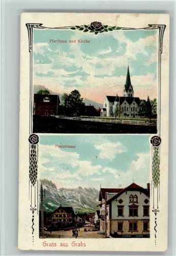 9472 Grabs 1916 - Poststraße, Pfarrhaus, Kirche AK