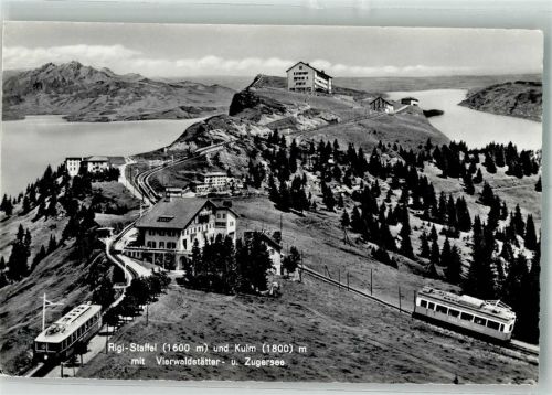 6410 Rigi Staffel Foto AK Bergbahn Gasthaus Rigi Staffel Kulm Vierwaldstätter- und Zugersee