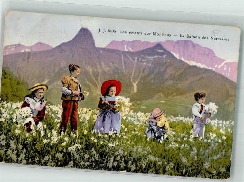 1833 Les Avants 1906 Foto AK Tracht La Saisin des Narcisses