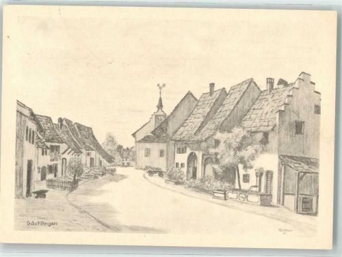 8214 Gächlingen Künstlerkarte Zeichnung W. Brütsch Sammlung Lueged, da isch üsri Heimet