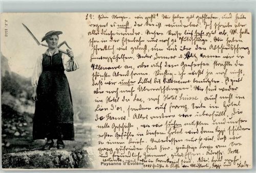 1983 Evolène 1903 Gebrauchsspuren Bauernfrau mit Sense