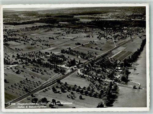 8595 Altnau Foto AK Fliegeraufnahme Hafen und Bahnhof Bahnpost Zug 55
