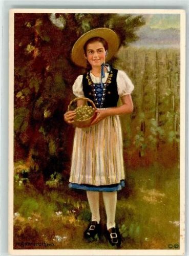 8000 Zürich Künstlerkarte Mädchen Weintrauben sign. Gorrenscheen