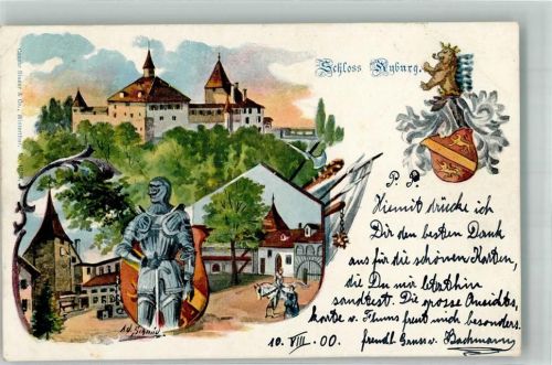 8314 Kyburg 1900 Lithographie sign. Schmid Schloss Wappen Ritterrüstung