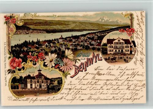 5712 Beinwil am See 1903 BOAKC Bahnhof Gasthaus Löwen Lithographie