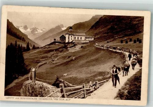 Sustenpass 1924 Gebrauchsspuren Kirche Heimkehr von der Alp Sustenpass