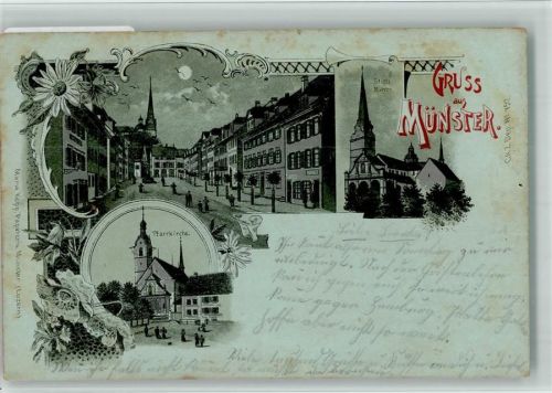 6215 Beromünster 1901 BOAKC Lithographie/Mondschein Stiftskirche Pfarrkirche Verlag Künzli Nr 752