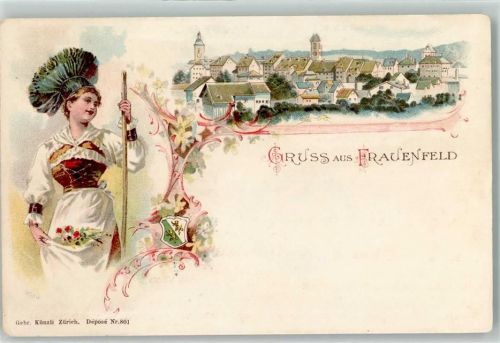 8500 Frauenfeld Lithographie Tracht Wappen Künzli Zürich Dep. Nr. 801