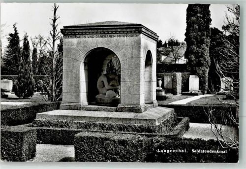 4900 Langenthal 1956 Folienkarte / Lackkarte Kriegerdenkmal Soldatendenkmal