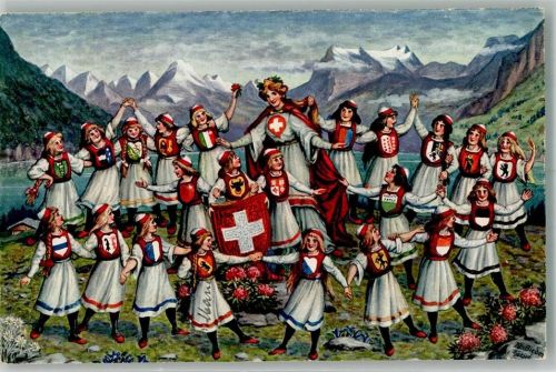 Wappen der schweizer Kantone Kinder Kunstverlag A.W.R. No. 60 Helvetia Künstlerkarte