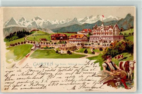 3098 Köniz 1901 - Gurten Hotel Gurtenbahn Kühe Tracht