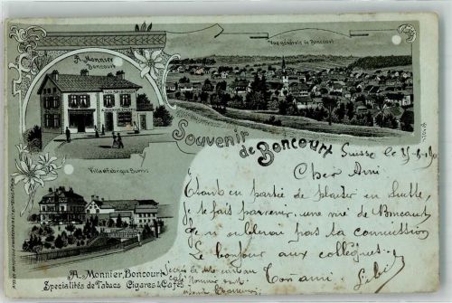 2926 Boncourt 1900 Gebrauchsspuren Lithographie Mondschein Villa Burrus Fa. Monnier Tabak Zigarren