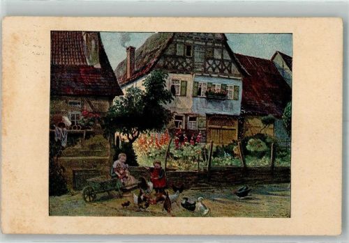 8000 Zürich 1916 Lithographie / Künstlerkarte Kinder Hühner Enten Ort lt. Stempel