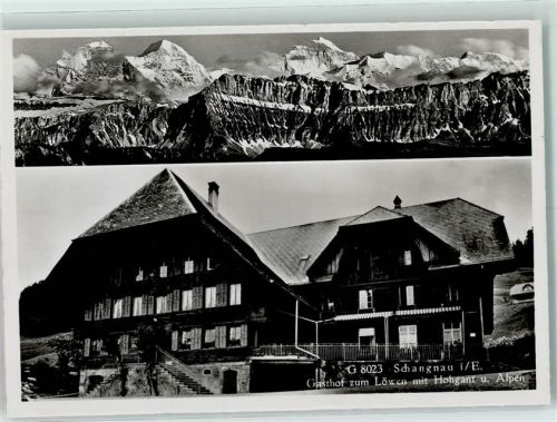6197 Schangnau Gebrauchsspuren Gasthof zm Löwen mit Hohgant und Alpen
