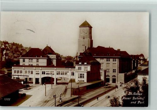 St. Gallen S. Gallo Neuer Bahnhof und Post Bahnhof Schweiz 1916