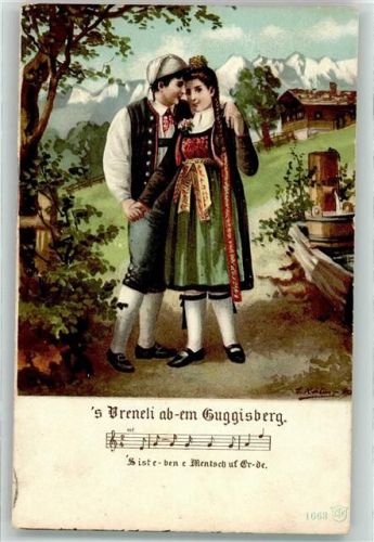 3158 Guggisberg 1905 Lieder AK Liebespaar Tracht