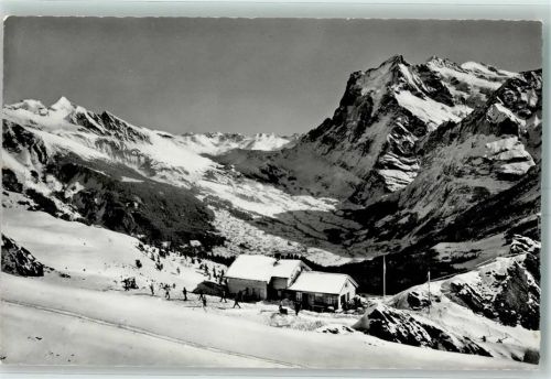3823 Kleine Scheidegg 1964 - Restaurant Rotstöckli Blick auf Grindelwald und Wetterhorn Skifahrer
