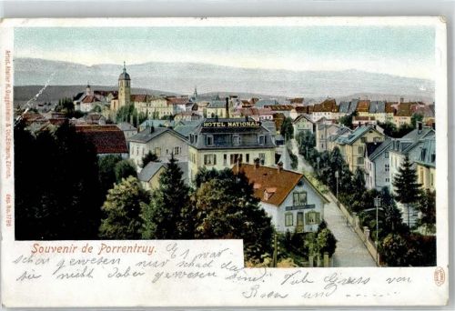 2900 Porrentruy Pruntrut 1902 Lithographie Hotel Kirche