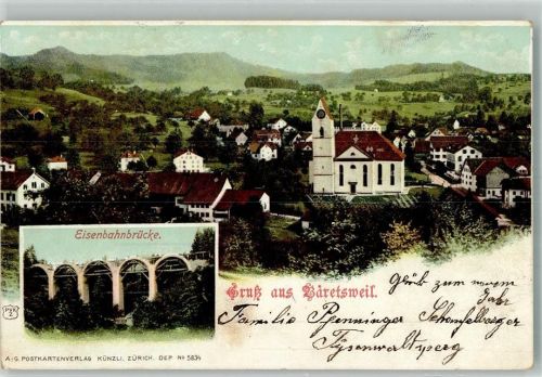 8344 Bäretswil 1901 - Kirche Eisenbahnbrücke