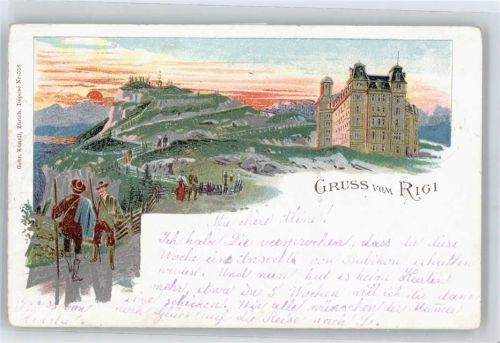 6410 Rigi Kulm Lithographie Sonnen AK