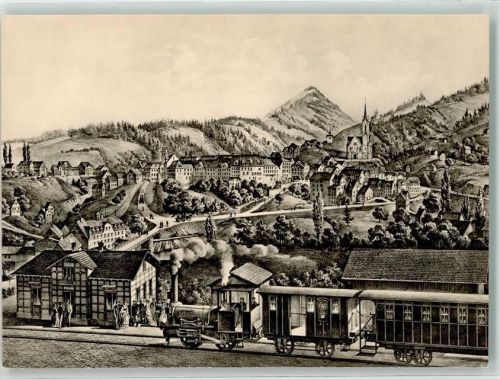 9620 Lichtensteig Künstlerkarte Eisenbahn Dampflok Lichtensteig sign. T. Grob