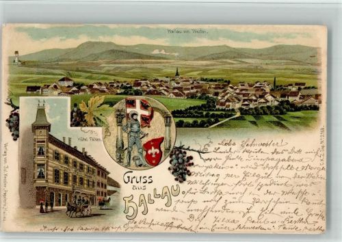 8215 Hallau 1899 BOAKC Lithographie Hotel Falken Verlag Künzli Nr 2168