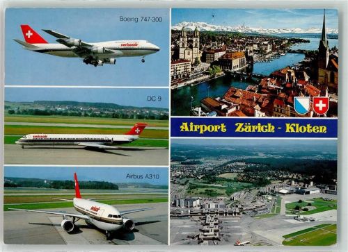 8302 Kloten - Airport Kloten Swissair Being 747-300 DC-9 Airbus A310 Sonderstempel Fisa Kongress AD Astra 89 FIP-Symposium 1989