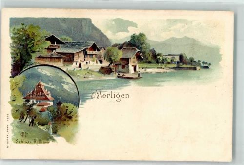 3658 Merligen 1900 Künstlerkarte Schloss Ralligen sign. C Bft