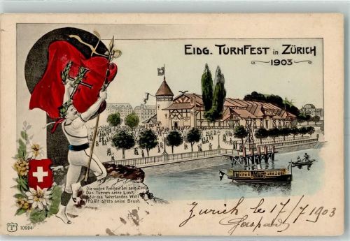 8000 Zürich 1903 Lithographie Eidgen. Turnfest Fahne turner