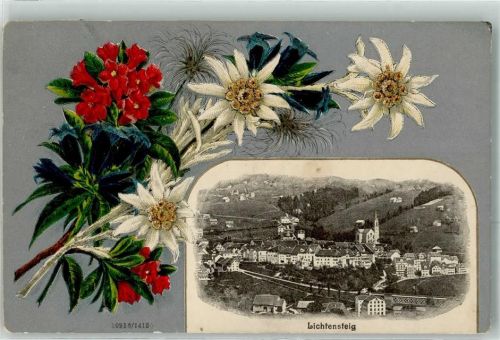 9620 Lichtensteig 1911 Prägedruck Edelweiß Enzian Lithographie