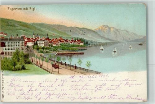 6300 Zug Zugo 1898 Lithographie Zugersee Rigi Segelboote Berggesicht
