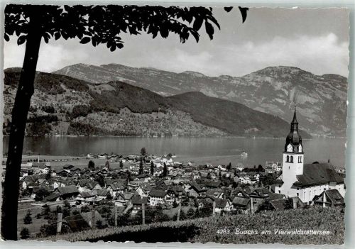 6374 Buochs 1956 Foto AK Kirche Vierwaldstättersee