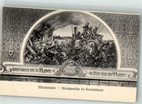 4142 Münchenstein Foto AK Gemeindesaal Wandgemälde