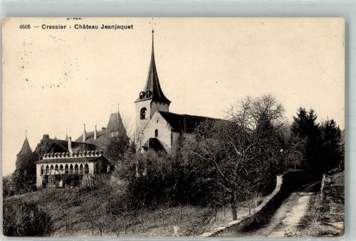 2088 Cressier NE 1916 Foto AK Kirche Schloss Jeanjaquet Bahnpost Zug 1525