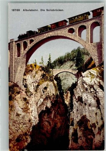 7451 Alvaschein Foto AK Eisenbahn Albulabahn Solisbrücke Feldpost Feldart-Abt. 21