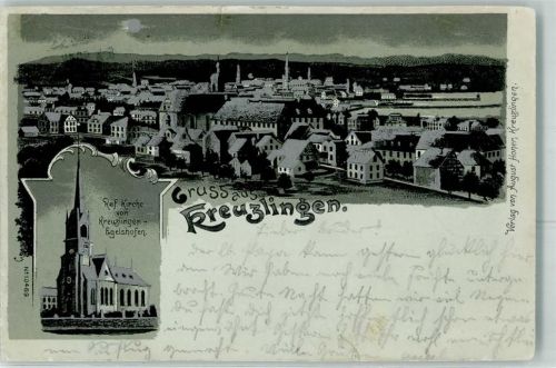8280 Kreuzlingen Gebrauchsspuren Ref. Kirche Lithographie/Mondschein