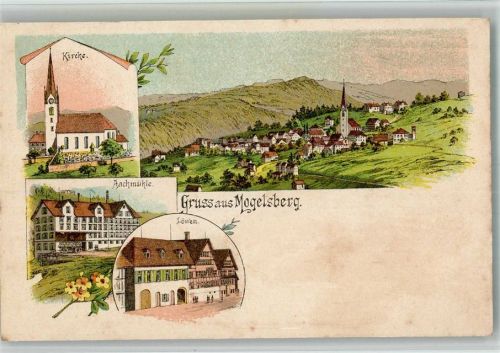 9122 Mogelsberg BOAKC Kirche Hotel Aachmühle Gasthaus Löwen Lithographie