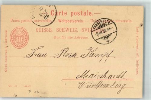8500 Frauenfeld 1906 Ganzsache 10 Rappen