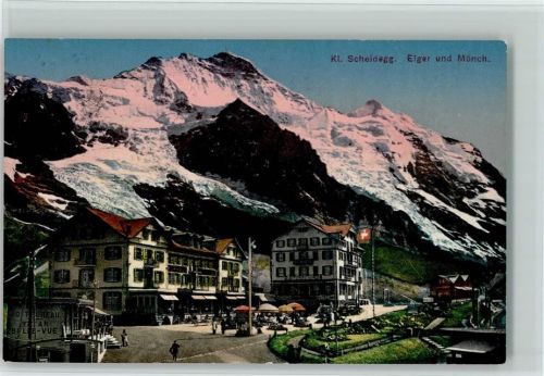 3823 Kleine Scheidegg 1915 - Eiger und Mönch Morgenrot Wappen