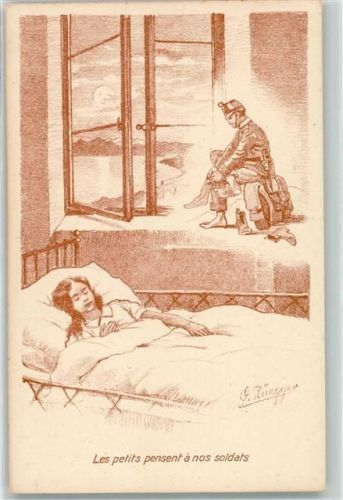 1260 Nyon Künstlerkarte Les petits pensent a nos soldats sign. O Rüegger Ort lt. Verlag