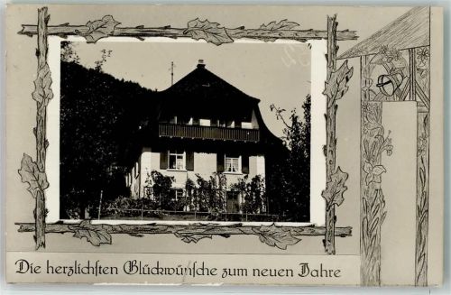 4104 Oberwil BL Foto AK Die herzlichsten Glückwünsche zum neuen Jahre Glocke Blätter Haus Ort lt. Stempel