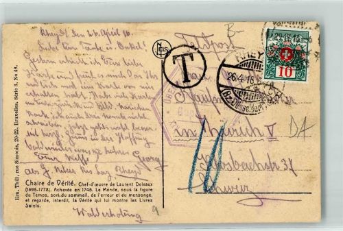 W4050 Rheydt Nachgebühr Taxe Stempel 10 Rappen Überwachungsstempel Phila Schweiz 1916